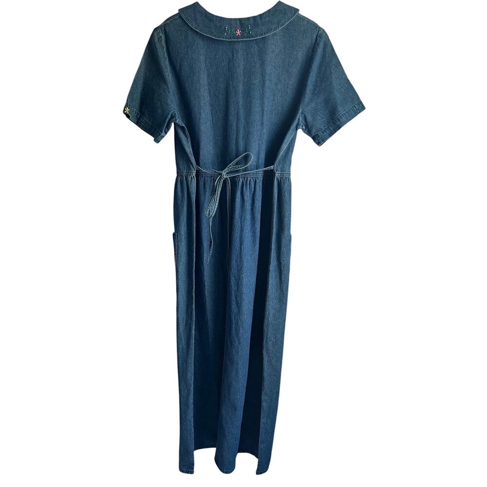 NEW Vintage Bobbie Brooks Medium Cotton Denim Dress Peter Pan Collar Embroidered - Picture 2 of 6